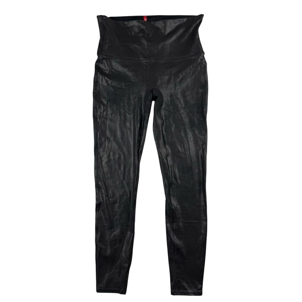 SPANX Women's Faux Leather Leggings Black High Waisted Size XL Shaping